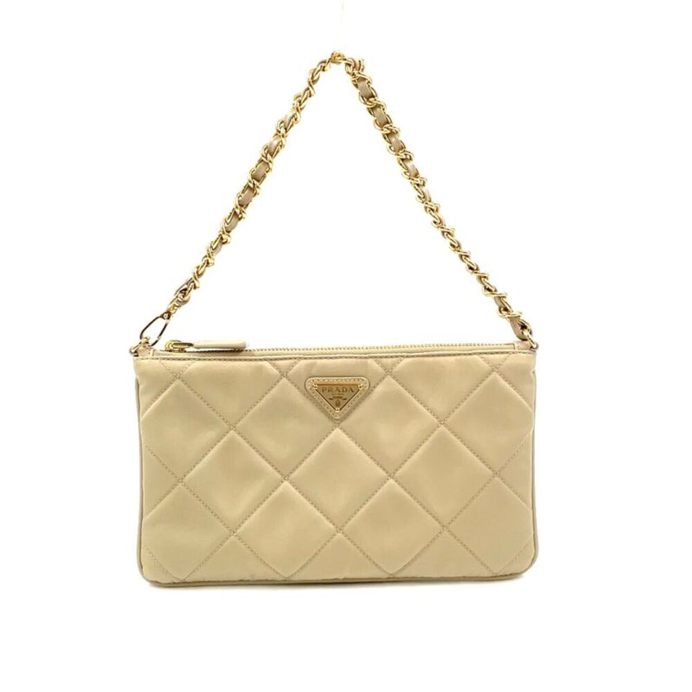 PRADA Nylon Triangle Logo Handbag Beige